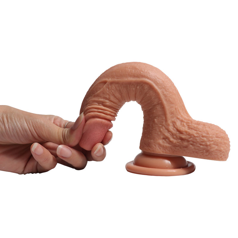 Real Feel Double Layers Big Silicone Dildo 7.08 Inch Strong Suction Base For Women