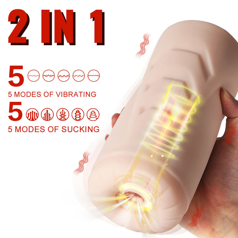 Realistic Sucking Vibrating Pussy Stroker​​ with Dual Layers Adult Male Masturbator Toy